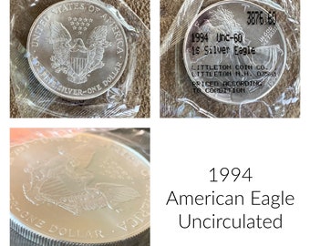 1994 Silver American Eagle , 1 oz Silver American Eagle, American Silver Eagle Series , Uncirculated No Markings, Certified