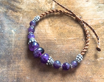 Amethyst bracelet, Adjustable macrame bracelet with Amethyst, Purple stone bracelet, shine, Boho bracelet, waterproof, macrame jewelry, gift