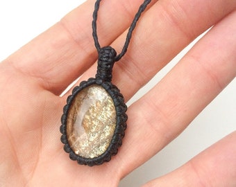Natural Sunstone Macrame Necklace, Orange Gemstone Pendant, Adjustable