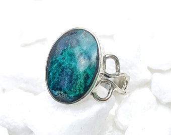 Oval Eilat Stone Ring, German Silver, Hippie Boho Design