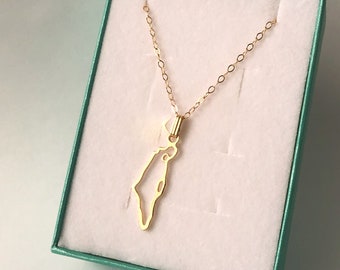 Gold map of Israel pendant, Shape of Israel map golden pendant necklace, Gold plated Israel necklace, Judaica jewelry, Jewelry from Israel