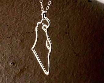 Hänge i sterlingsilver med karta över Israel, Halsband med hänge i form av Israel, Israel-halsband, Judaiska smycken, Smycken från Israel, Israel-karta
