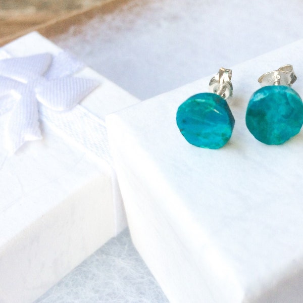 Clous d'oreilles pierres d'Eilat, boucles d'oreilles rondes en pierre d'eilat, clous d'oreilles, nuances bleu-vert, boucles d'oreilles boutons, clous d'oreilles ronds, cadeau pour elle