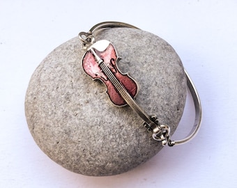 Pink Silver Violin bangle, Silver bangle, Pink glaze Violin bangle bracelet, music bangle, Boho, Music jewelry, Musicians gift, Blue Violin