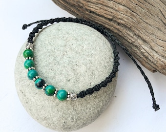 Eilat stone bracelet, Macrame & natural gemstones bracelet, Eilat stone ethnic bracelet, Adjustable bracelet, Boho style, macrame jewelry