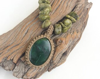 Green aventurine necklace, macrame necklace, Green Aventurine jewelry, men's  pendant necklace, adjustable, waterproof, earth, awareness
