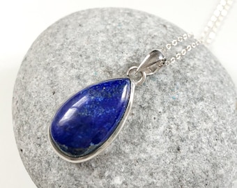 Lapis Lazuli pendant, Natural Blue Lapis pendant, sterling silver pendant, Teardrop shape blue gold gem pendant, Lapis pendant, Boho, Gift