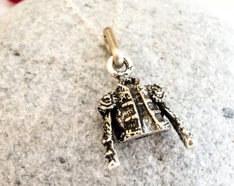 Matador charm, Bullfighter jacket charm necklace, spanish torero jacket charm, Spanish jewelry, Jacket charm pendant, Sterling silver chain