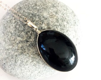 Naszyjnik z obsydianu, naturalny kamień wulkaniczny, naszyjnik ze srebra próby 925, obsydian meksykański, boho, blask, biżuteria srebrna, cygański, zen, prezent