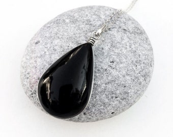 Obsidian pendant, black Obsidian, volcanic lava, sterling silver obsidian pendant, teardrop Obsidian pendant, Boho, Mexican Obsidian