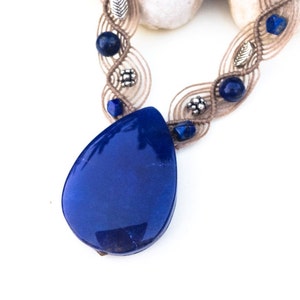 Blue Aventurine Macrame Necklace, Handmade Creation, Deep Blue Stone ...