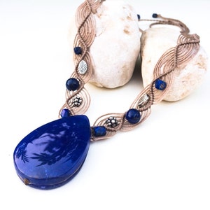 Blue Aventurine Macrame Necklace Handmade Creation Deep Blue - Etsy