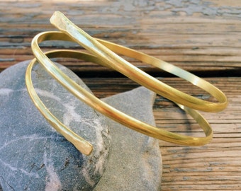 Brass Upper Arm cuff, double wrap armlet, Golden arm cuff, Gypsy style, boho, brass, silver, beach, gold cuff, From Israel, Made to order