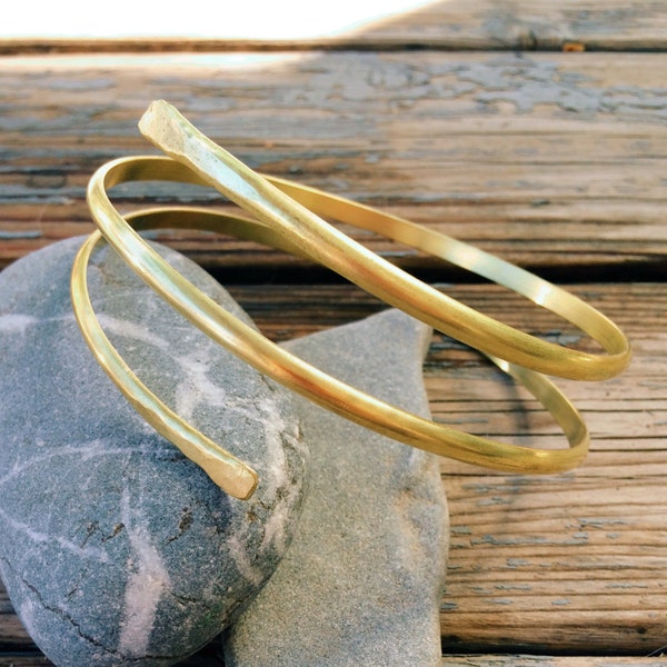 Brass Upper Arm cuff, double wrap armlet, Golden arm cuff, Gypsy style, boho, brass, silver, beach, gold cuff, From Israel, Made to order