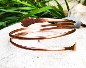Copper arm cuff, upper arm bracelet, Boho cuff, copper, double round, hammered, metal forearm cuff, gypsy, From Israel, Made to order