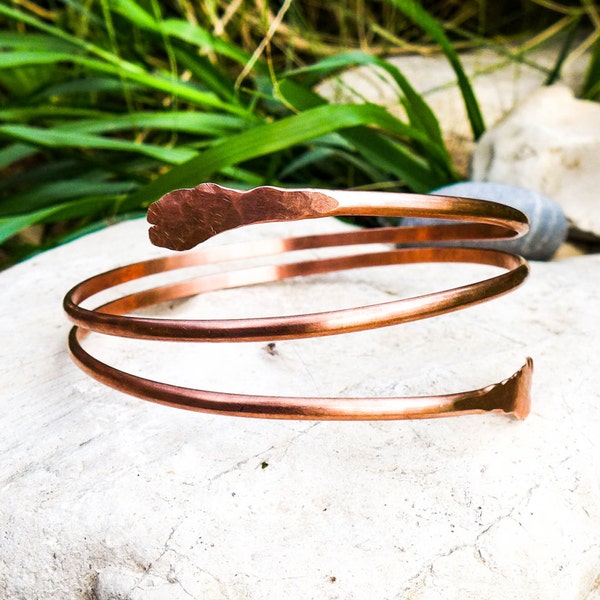 Copper arm cuff, upper arm bracelet, Boho cuff, copper, double round, hammered, metal forearm cuff, gypsy, From Israel, Made to order