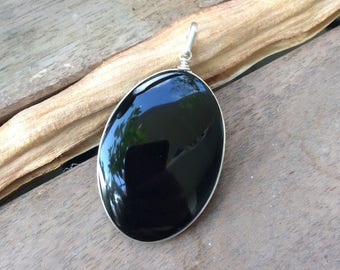 Zwarte obsidiaanhanger, vulkanische lava natuursteen, sterlingzilveren hanger, Mexicaanse obsidiaan, boho, glans, zilveren sieraden, zigeuner, cadeau