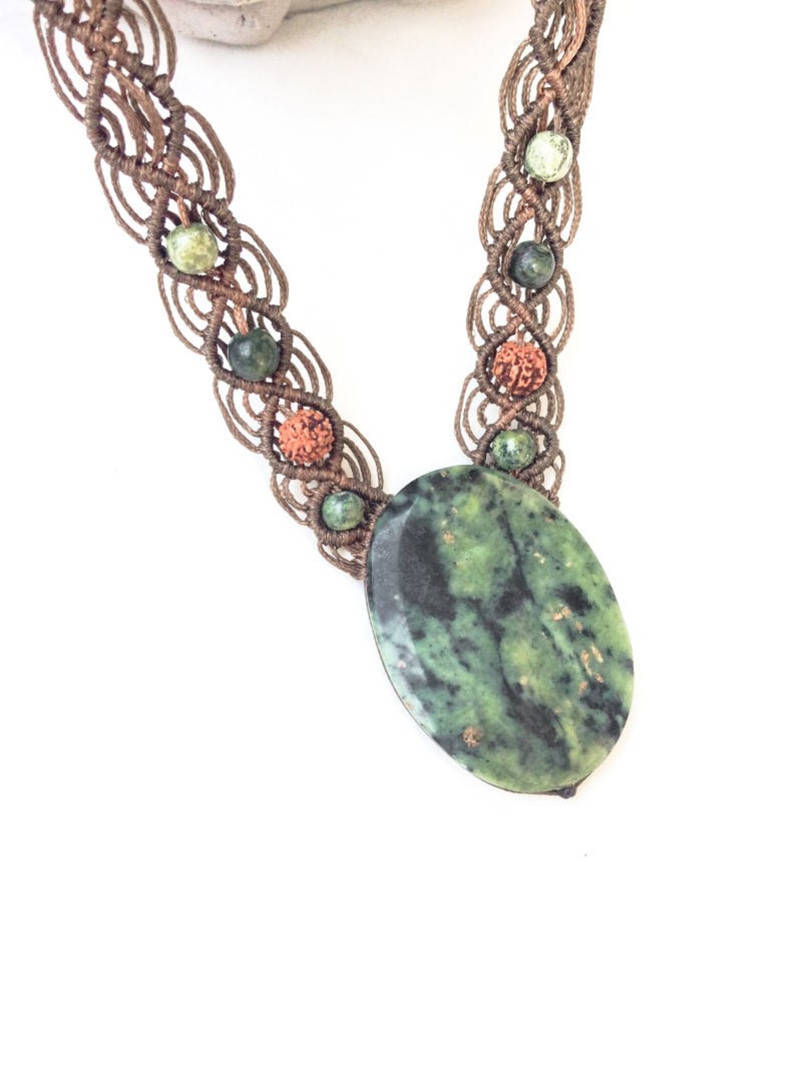 South African Jade Necklace Jade Macrame Necklace Large Etsy UK