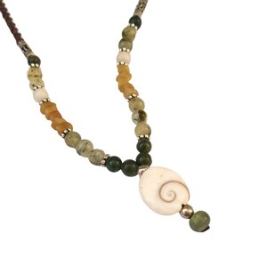 Shiva eye necklace, White shell fossil necklace, Man necklace, Green tones, Macrame necklace, Adjustable Shiva eye necklace,Third Eye chakra