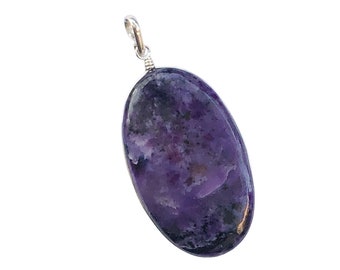 Charoite silver pendant, Natural Charoite jewelry, Purple stone pendant, Teardrop mauve sterling pendant, Charoite jewelry, Natural gemstone