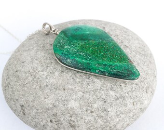 Eilat stone pendant, Upside down Teardrop shape, Green blue, Natural Eilat stone silver pendant, Jewelry from Israel, Throat chakra, Boho