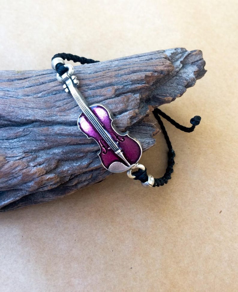 Musical bracelet Adjustable bracelet pink violin charm glaze Violin macrame bracelet musician gift waterproof Pink Violin bracelet