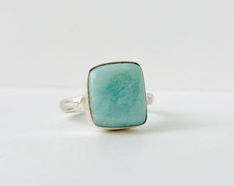 Larimar and sterling silver square ring, Natural Dominican Larimar stone, Sea blue green, Larimar stone ring, Caribbean gem, Ocean energy