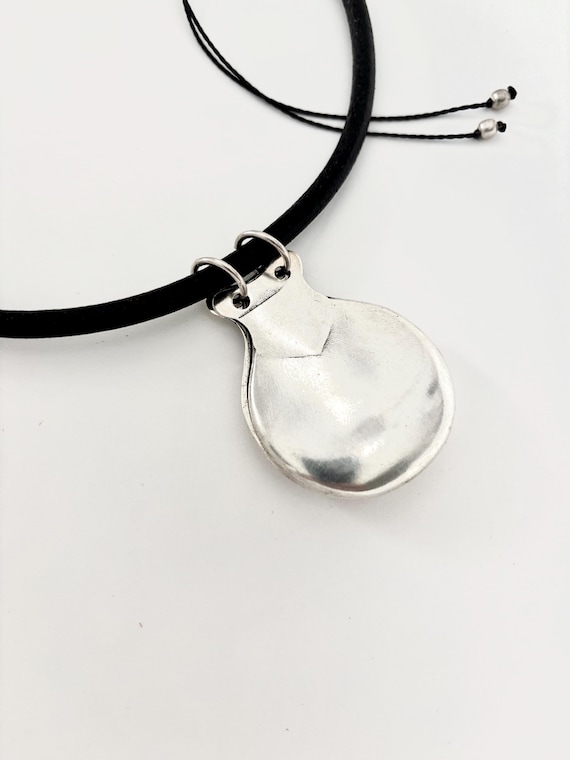 Castanet Necklace, Large Silver Castanet Pendant, Leather Necklace