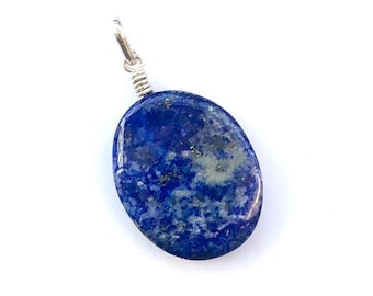 Wisiorek z lapis lazuli, naturalny niebieski wisiorek z lapis lazuli, wisiorek ze srebra próby 925, okrągły owalny wisiorek z niebieskiego złota, wisiorek z ciemnoniebieskiego lapis lazuli
