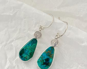 Eilat stone silver earrings, Fancy Eilat sterling silver earrings, Teardrop Eilat earrings, drop earrings, Blue stone, Jewelry from Israel