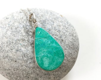 Eilat stone sterling silver pendant, Green Turquoise stone pendant, Silver wire work pendant, Genuine Eilat Stone, From Israel, Unisex, gift