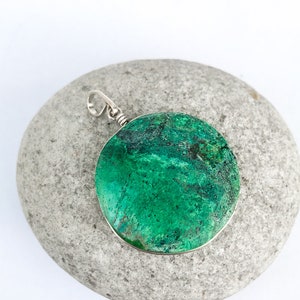 Eilat stone pendant, Natural round Eilat stone, Sterling silver pendant, Blue green shades picture, Eilat silver pendant, Spiritual, Gift