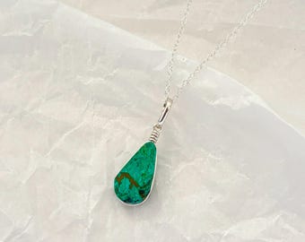 Tiny Eilat stone pendant, Small teardrop Eilat stone, Natural stone sterling silver pendant, Eilat stone jewelry, Jewelry from Israel, gift