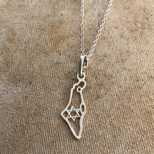 Sterling silver map of Israel with a star of David pendant, Shape of Israel pendant necklace, Israel necklace, Judaica, Jewelry from Israel