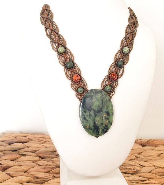 South African Jade Necklace Jade Macrame Necklace Large Stone