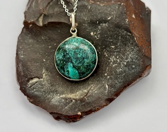 Incredible Turquoise pendant, Natural Tibetan Turquoise, sterling silver necklace, Round Turquoise pendant, Blue green Turquoise pendant