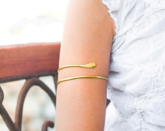 Gold Brass Arm Cuff, Upper Arm Bracelet, Boho Body Jewelry