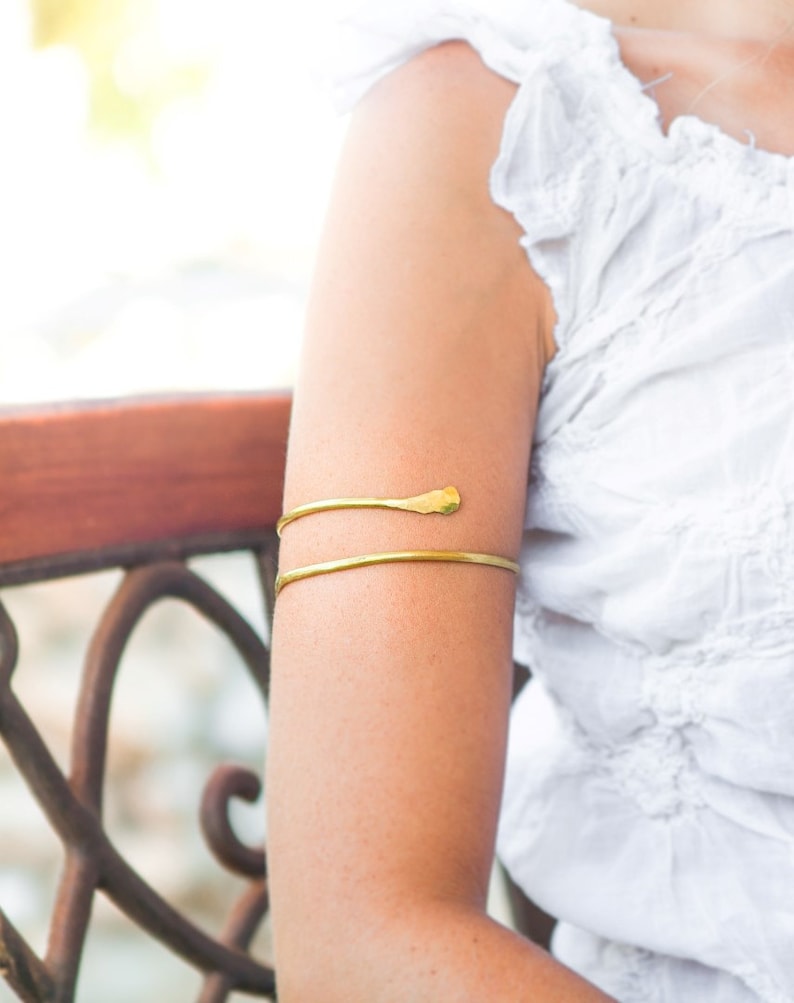 Gold Arm cuff, Upper arm bracelet, Brass Armlet, Gypsy boho style arm jewelry, Forearm bracelet, Sexy arm cuff, body jewelry, Made to order image 1