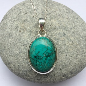 Turquoise pendant, Natural Turquoise sterling silver pendant, Oval shape Turquoise pendant, Intense blue turquoise, Healing crystals, Unisex