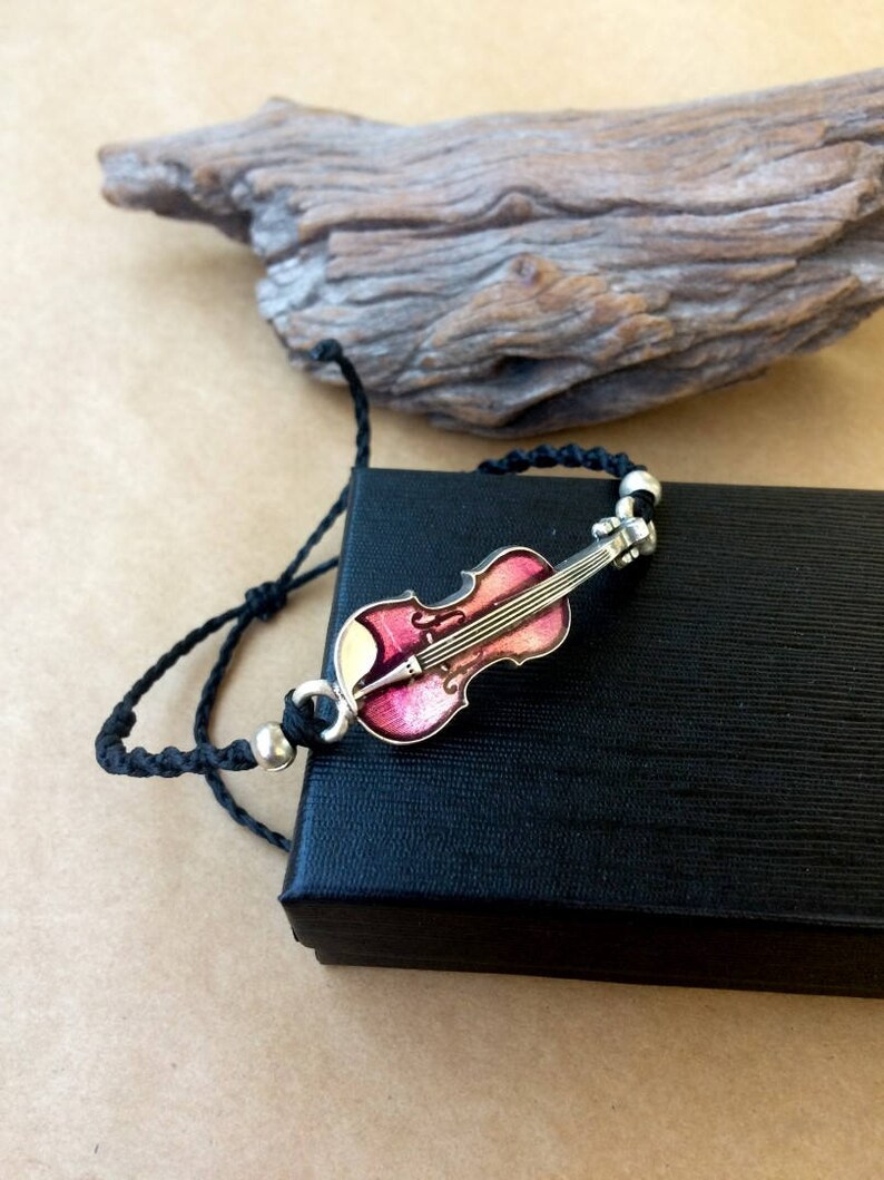 Musical bracelet Adjustable bracelet pink violin charm glaze Violin macrame bracelet musician gift waterproof Pink Violin bracelet