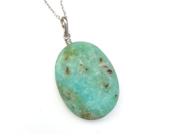 Blue Opal pendant, Peruvian opal, Oval shape, blue green natural stone, Sky blue Opal, Opal silver jewelry, Natural gemstone, Gift for her