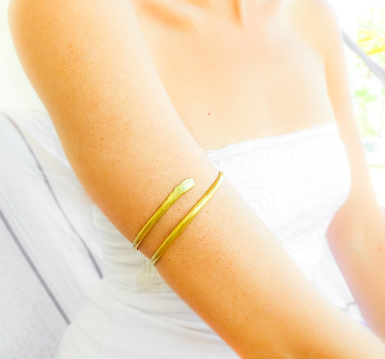 Gold Arm cuff, Upper arm bracelet, Brass Armlet, Gypsy boho style arm jewelry, Forearm bracelet, Sexy arm cuff, body jewelry, Made to order image 4