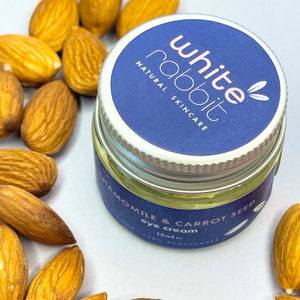 Crema para los ojos de semilla de manzanilla y zanahoria / Orgánica / Vegana / Cuidado de la piel totalmente natural / Plástica mínima / Debajo de los ojos / Ojos hinchados / Anti envejecimiento