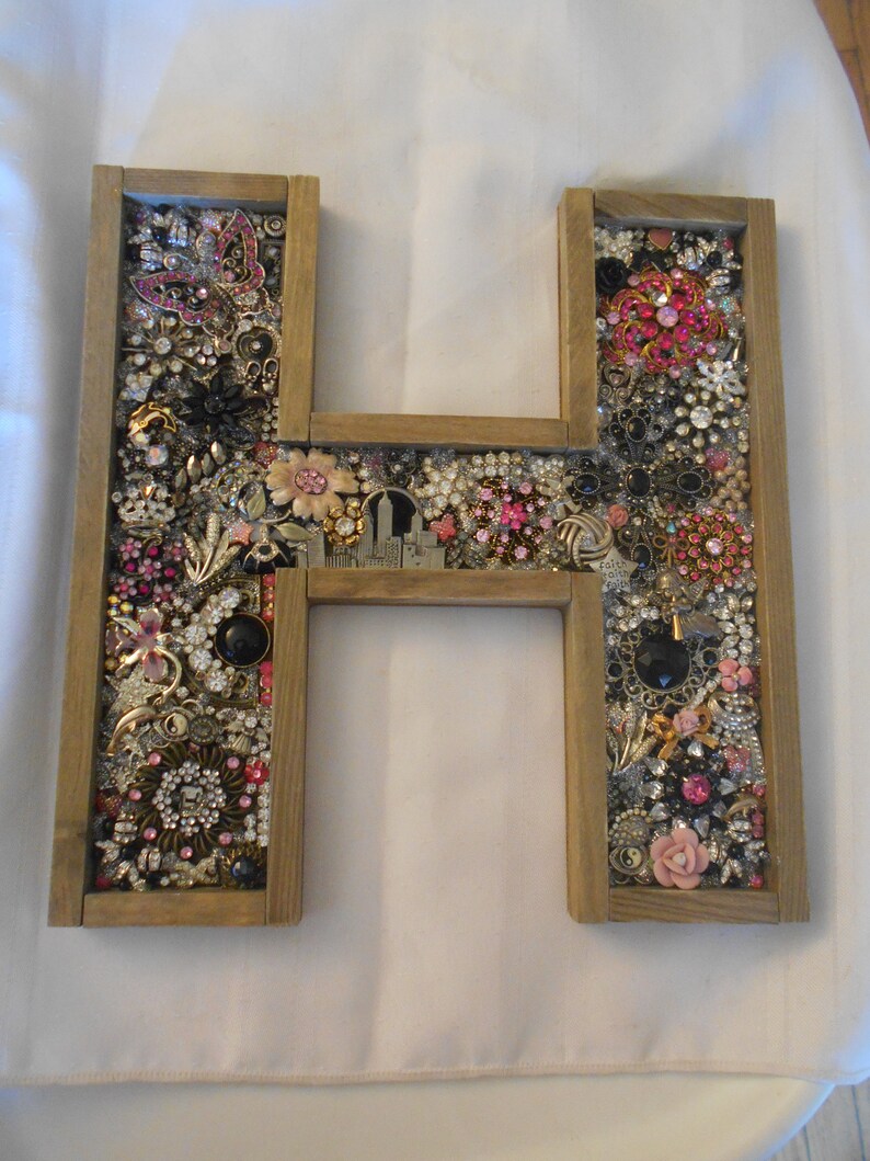 Jeweled Barn Wood Letter H Wall Decor