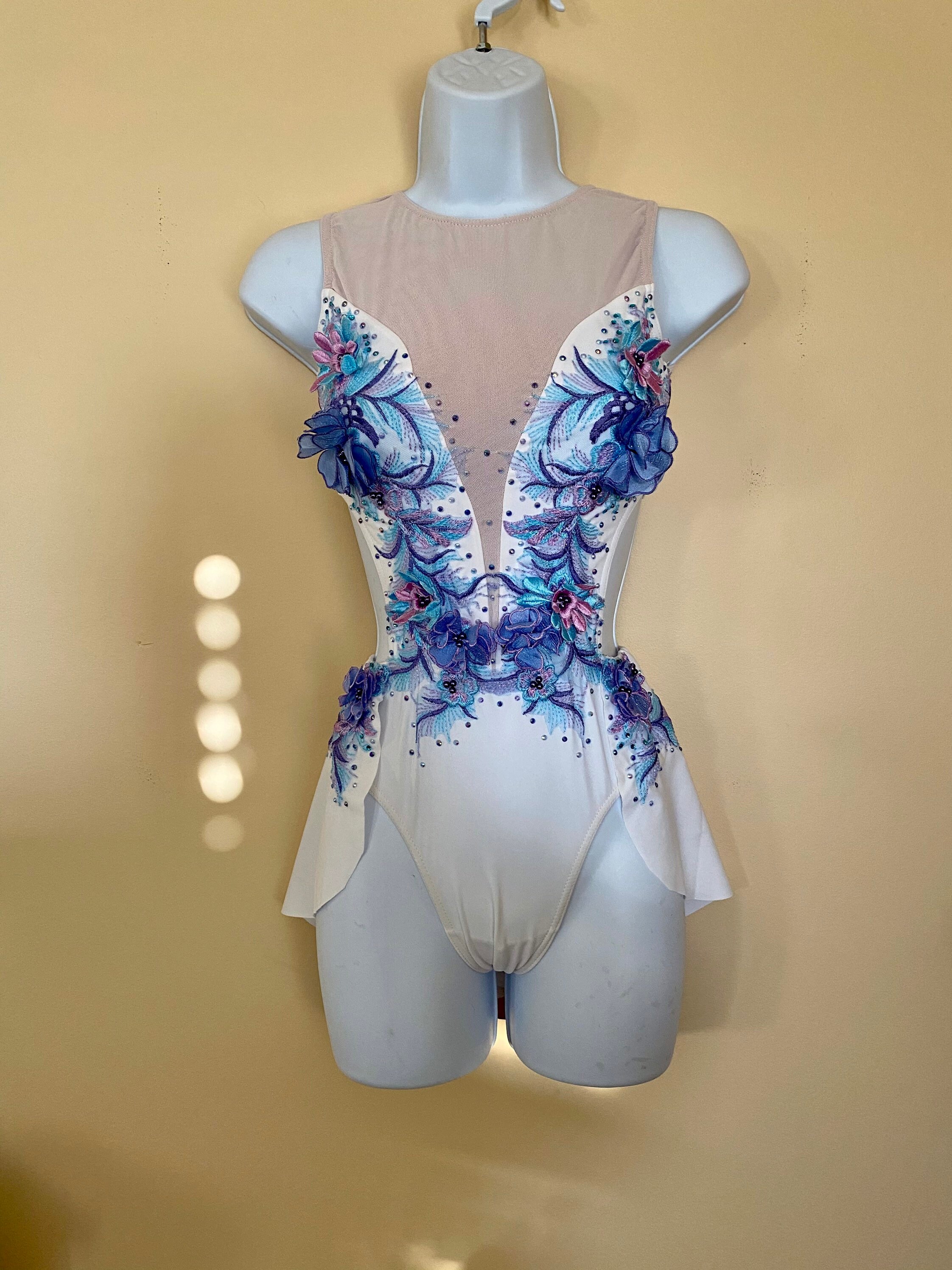 White & Blue Embellished Dance Costume Etsy