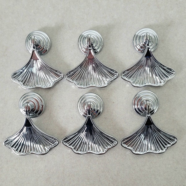 Exquisite set of 6 chrome old charm furniture pulls, art deco historic cupboard door handles, chest of drawer silver door knobs shiny chrome