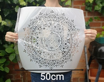 Large Reusable Plastic Template, Mandala Design Stencil Wall Art, Indian Pattern for Painting onto Wall and Furniture Stencils DIY