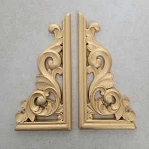 Large Set of 2 left right Corner Furniture Applique, Wood Appliques and Onlays for Furniture, Wood Pediment, Cabinet Moulds Wood Applique