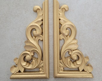 Champagne Gold Wood Corner Appliques, Baroque Furniture Embellishments, Set of 2