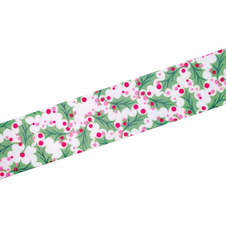5 yds Holly Berries 1.5 Modern Christmas Grosgrain Ribbon